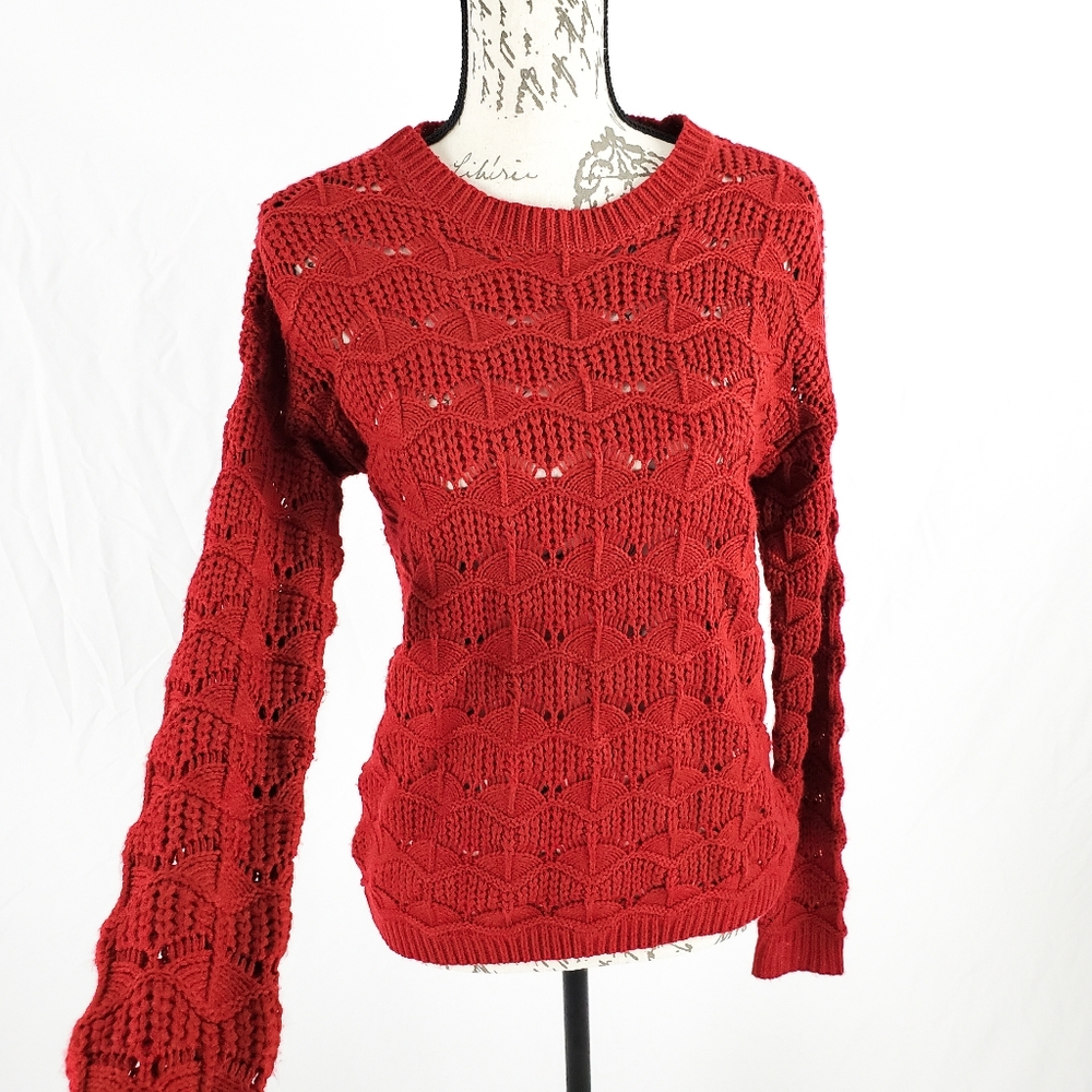 Forever 21 Red Crew Neck Open Weave Sweater